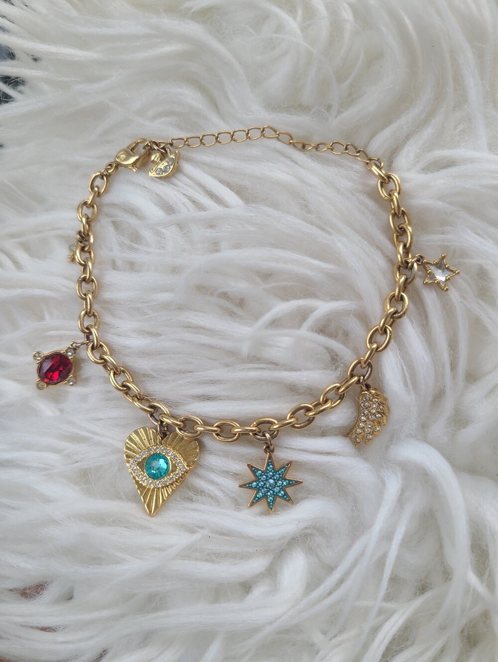 Swarovski Lucky Goddess Charms Bracelet Gold Plated-Great Condition